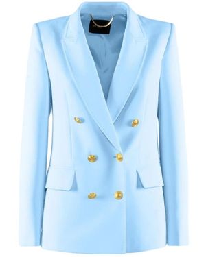 Nenette Jassen ,Blauw ,Polyester Double-Breasted Tailored Blazer Met Gouden Knopen