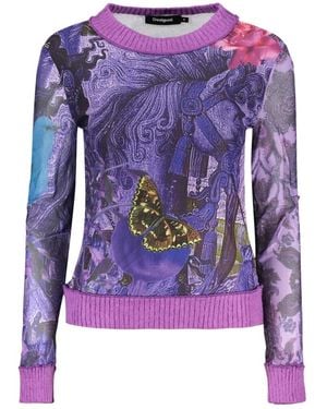 Desigual Tops ,Paars ,Gebreide Trui Met Ronde Hals