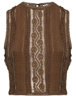 Charo Ruiz Mesh Baumwolle Braunes Ärmelloses Top