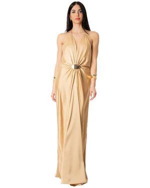 SIMONA CORSELLINI Kleedjes ,Geel ,Polyester Lange Satin Jurk - Metallic