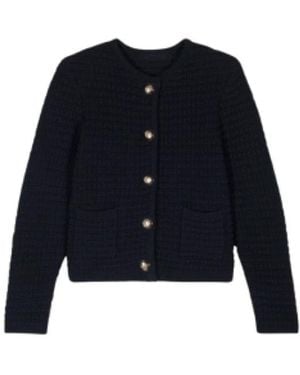 Ba&sh Organische Baumwoll-Strickjacke Mit- Und Schwarzen Knöpfen - Blau