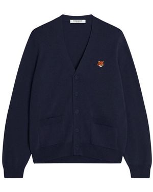 Maison Kitsuné Truien & Vesten ,Blauw ,Wol Fox Head Merino Regular Cardigan