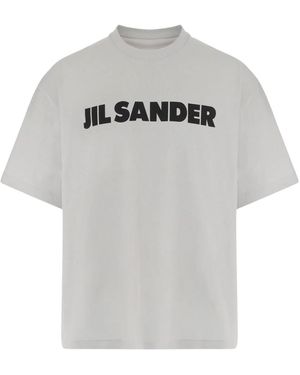 Jil Sander Logo Print Katoenen T-Shirt Ivoor - Grijs