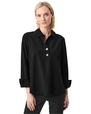 Joseph Ribkoff Overhemden ,Zwart ,Polyester Stretch Poplin Shirt-Collar Boxy Top