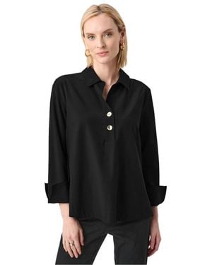Joseph Ribkoff Overhemden ,Zwart ,Polyester Stretch Poplin Shirt-Collar Boxy Top