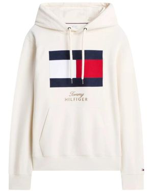Tommy Hilfiger Hoodies & Sweatvesten ,Katoen Embroidered Flag Logo Fleece Hoodie - Wit