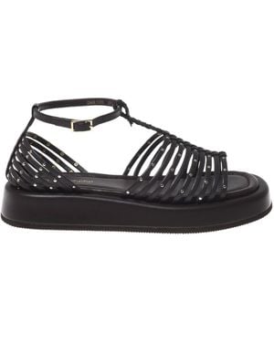 Baldinini Schoenen ,Bruin ,Leer Studded Leather Flat Sandal - Zwart