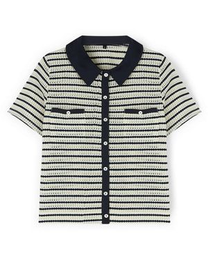 mötivi Truien & Vesten ,Blauw ,Katoen Gestreept T-Shirt Met Contrastkraag
