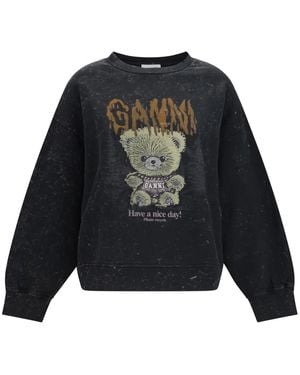 Ganni Hoodies & Sweatvesten ,Zwart ,Katoen Isoli Forest Teddy Sweater