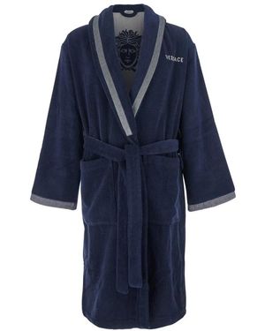 Versace Nachtkleding ,Blauw ,Katoen Terry Medusa Jacquard Badjas