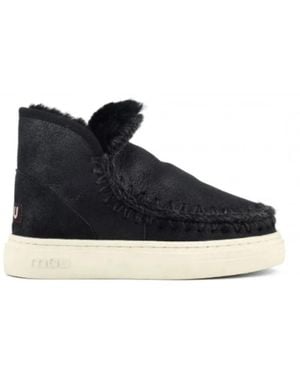 Mou Schwarze Sneakers Aus Lammfell Und Leder - Blau