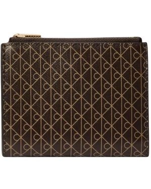 Calvin Klein Accessoires ,Bruin ,Polyester Emblem Double Zip Bifold Portemonnee
