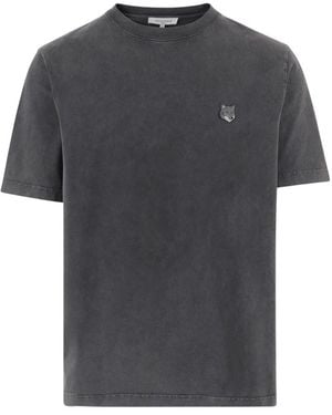 Maison Kitsuné Katoenen T-Shirt Met Geborduurd Vos Logo - Grijs