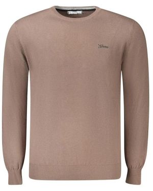 Guess Maglione in cotone marrone con girocollo