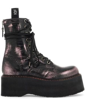 R13 Botas De Cuero Laminado Double Stack, Mujer, Talla - Negro