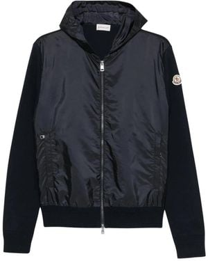 Moncler Logo-Patch Panelled Hoodie - Blauw