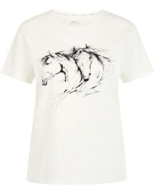 Marc Cain Tops ,Wit ,Katoen T-Shirt Met Paardenprint
