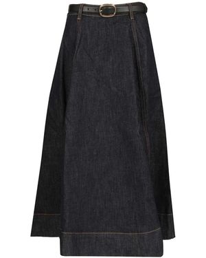 Self-Portrait Flared Denim Midi Rok - Zwart