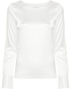 Mazzarelli Witte Satijnen Boothals Blouse