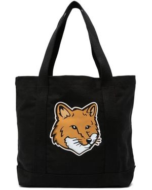 Maison Kitsuné Borsa a tracolla in tela con volpe iconica - Nero