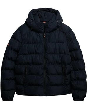 Superdry Jassen ,Blauw ,Polyester Sportieve Pufferjas Met Capuchon