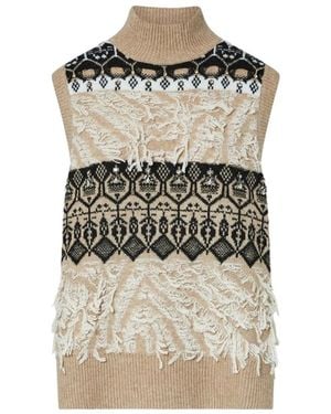Liu Jo Jassen ,Wol Jacquard Vest Met Juweelborduurwerk - Naturel