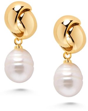Nialaya Pearl Drop Earrings - Mettallic
