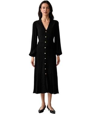 Twinset Rippstrick-Strickkleid Mit Durchgehender Knopfleiste - Schwarz