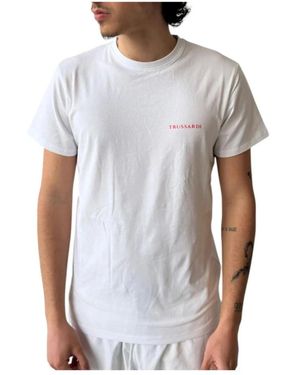 Trussardi Tops ,Wit ,Katoen Geborsteld T-Shirt