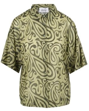 Niu Overhemden ,Groen ,Katoen Camicetta Kimono Con Stampa Astratta