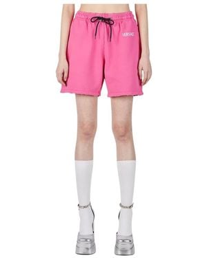 Versace Korte Broeken ,Roze ,Katoen Logo Print Track Shorts