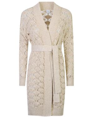 Eleventy Truien & Vesten ,Katoen Cardigan Maglia Con Cintura - Naturel