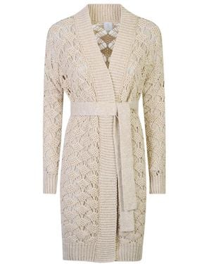 Eleventy Truien & Vesten ,Katoen Cardigan Maglia Con Cintura - Naturel