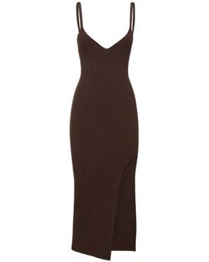 Michael Kors Kleedjes ,Bruin ,Leer Lange Jurk Met V-Hals