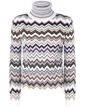 Missoni Truien & Vesten ,Veelkleurig ,Wol Zigzag Coltrui - Wit