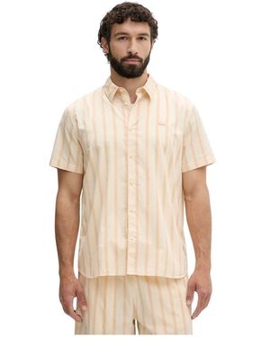 Lacoste Overhemden ,Geel ,Katoen Gestreepte Poplin Shirt - Naturel