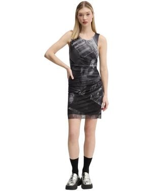 Desigual Kleedjes ,Grijs ,Polyester Bratislava Jurk - Zwart
