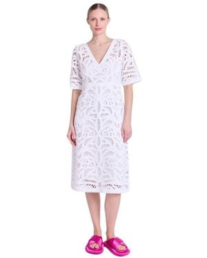Berenice Weiße macramé v-ausschnitt lange kleid