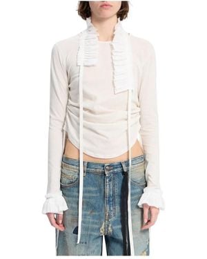 Ann Demeulemeester Tops ,Wit ,Katoen Dot Wrinkled Cropped Long Sleeve Top
