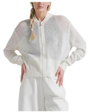 Deha Truien & Vesten ,Wit ,Leer Sweatshirt Met Rits En Mesh-Effect - Grijs
