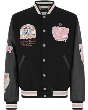 Philipp Plein Jassen ,Zwart ,Leer College Bomber Ice Cream Monsters