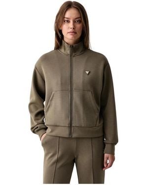 Guess Hoodies & Sweatvesten ,Groen ,Polyester Olympe Zip-Through - Bruin