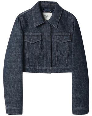 Fendi Jassen ,Blauw ,Denim Gewatteerd Denim Jack