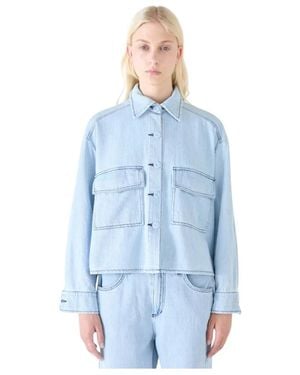Shaft Overhemden ,Blauw ,Denim Giacca Perlage Regular
