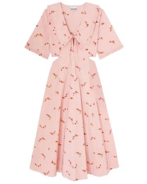 Ganni Kleedjes ,Roze ,Katoen Printed Stretch Cotton Cut Out Midi Dress