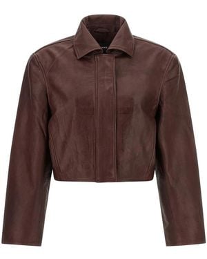 ROTATE BIRGER CHRISTENSEN Boxy Square Leren Jas - Bruin