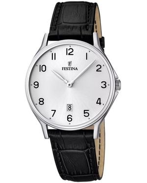 Festina Accessoires ,Zwart ,Leer Ronde Quartz Horloge