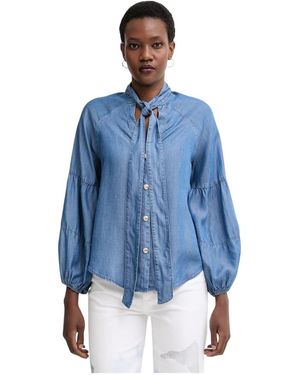 Twinset Denim Blouse Met Strik - Blauw