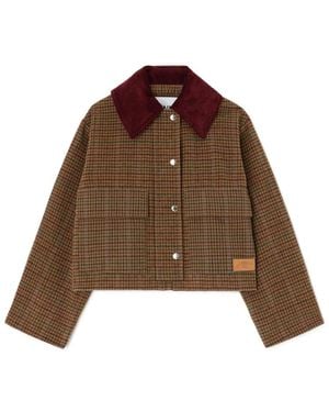 Ganni Heavy Check Twill Short Barn Jacket - Bruin