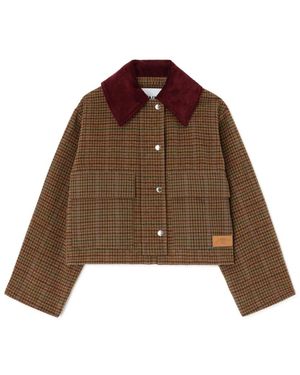 Ganni Heavy Check Twill Short Barn Jacket - Bruin